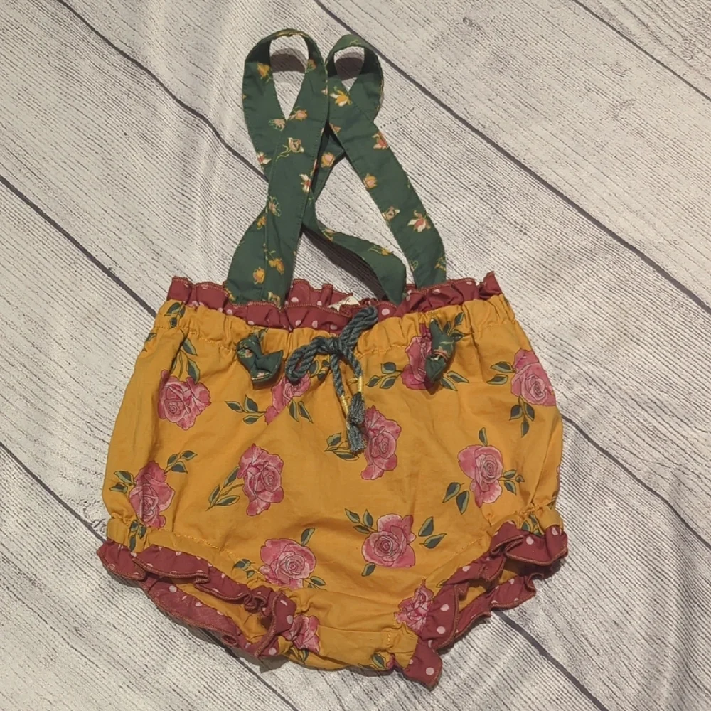 Matilda Jane Yellow Floral Diaper Cover with Pink Roses and Green Straps